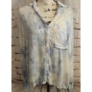 Young Fabulous Broke Blue Purple Tie Dye Top Size Medium Long Sleeve Button